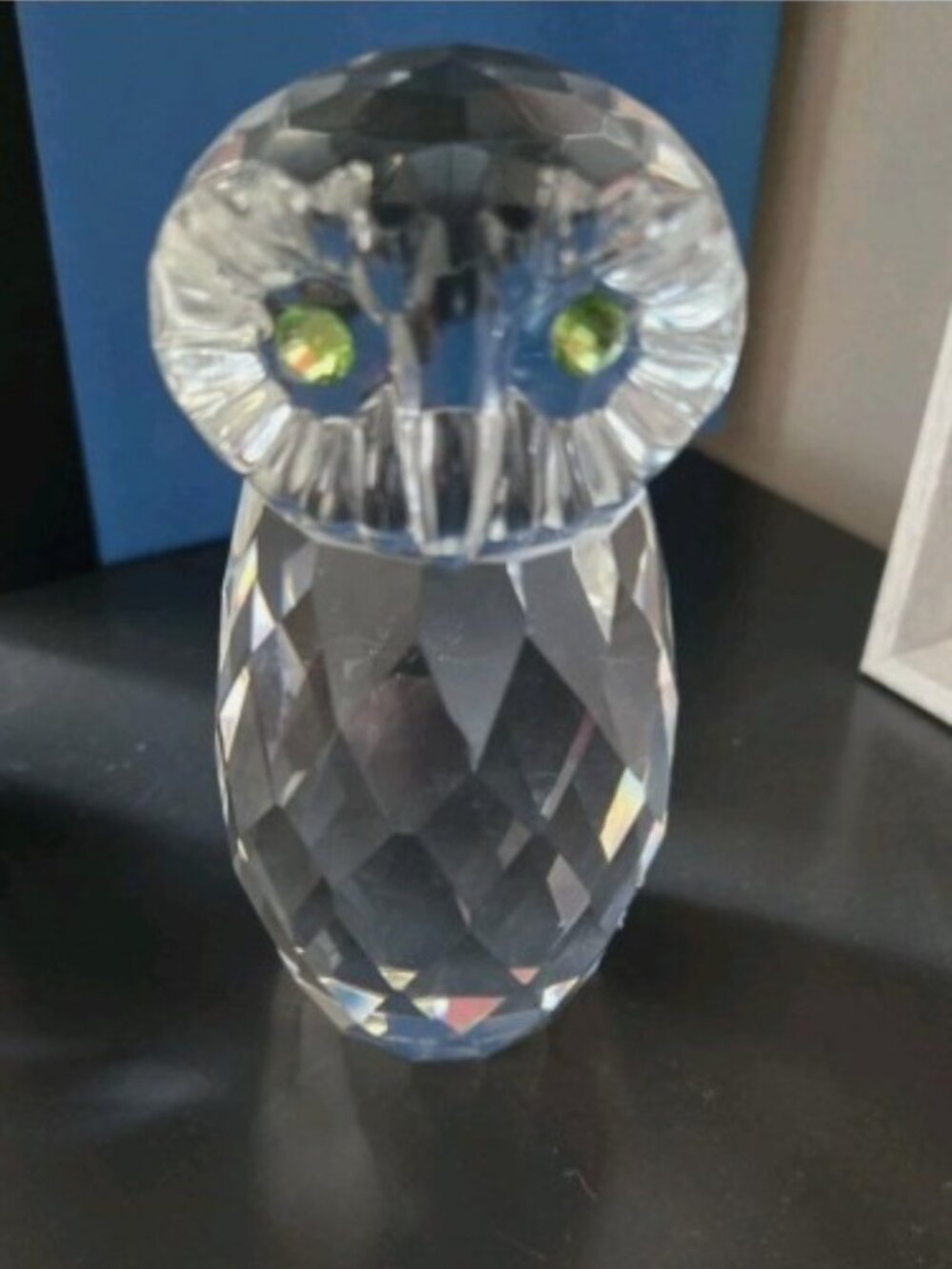 Oleg Cassini Crystal Owl Paperweight Figurine Green Eyes